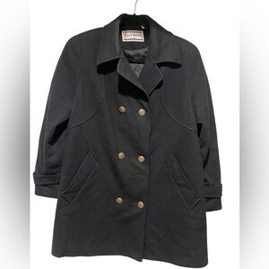 Mackintosh 100% Wool Black Double Breasted Coat with Gold Buttons Women Size 6